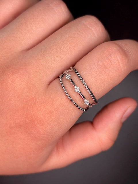 Sterling Silver 3 Band Ring with CZ's
