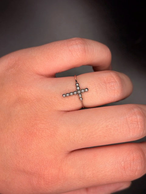 Sterling Silver Beaded Cross Ring
