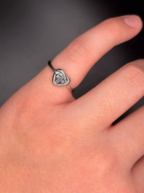 Sterling Silver Heart Cross Ring