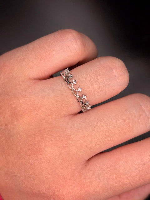Sterling Silver Cz Crown Ring