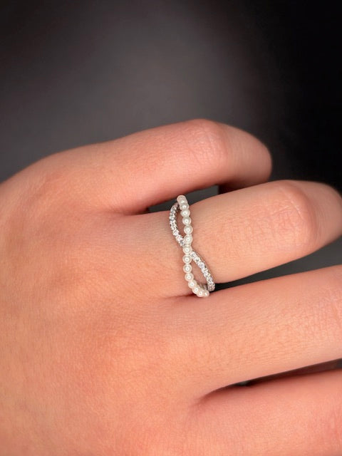 Sterling Silver Pearl And Cz Infinity Ring