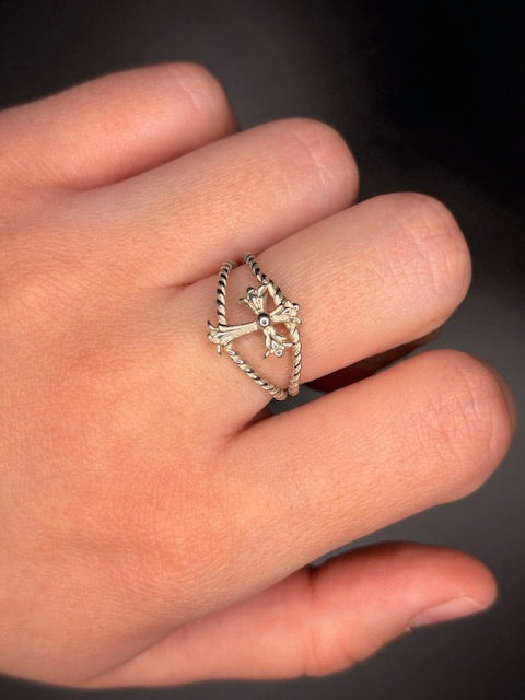 Sterling Silver Cross Rope Ring