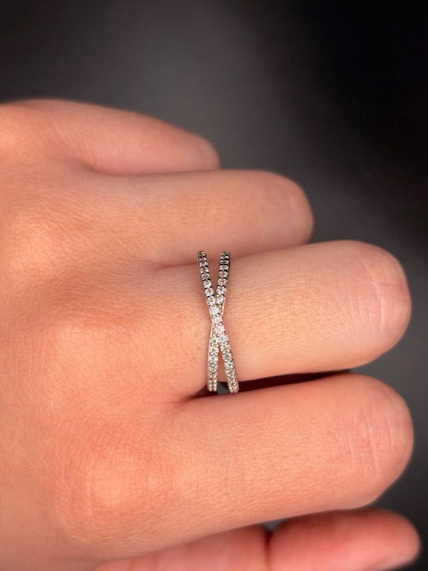 Sterling Silver CZ Criss Cross Ring