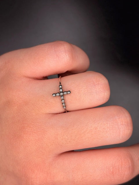 Sterling Silver Beaded Cross Ring