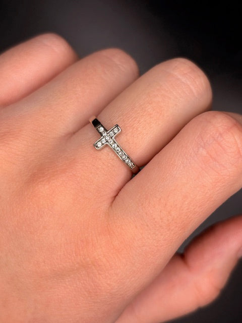 Sterling Silver CZ Cross Ring