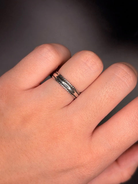 Sterling Silver Smooth & Rope Band Ring