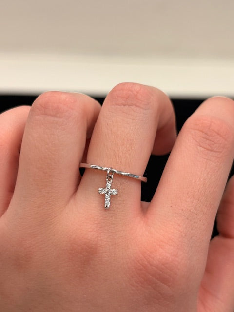 Sterling Silver Dangle Cross Ring