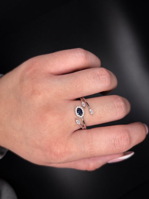 Sterling Silver Cz Imitation London Blue Topaz Ring