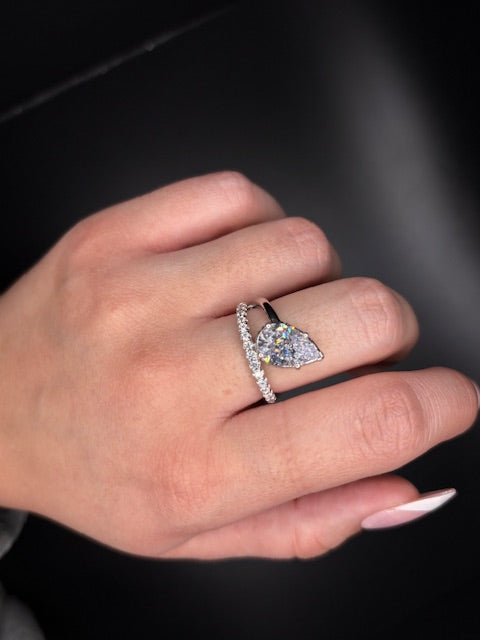Sterling Silver CZ Pear with Solitaire and Accented Band Ring