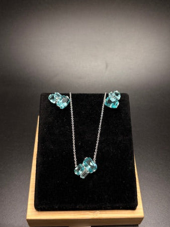 Sterling Silver CZ Imitation Aquamarine Necklace And Earring Set