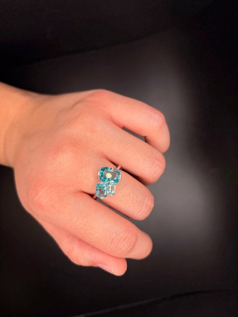 Sterling Silver Cz Imitation Aquamarine Ring