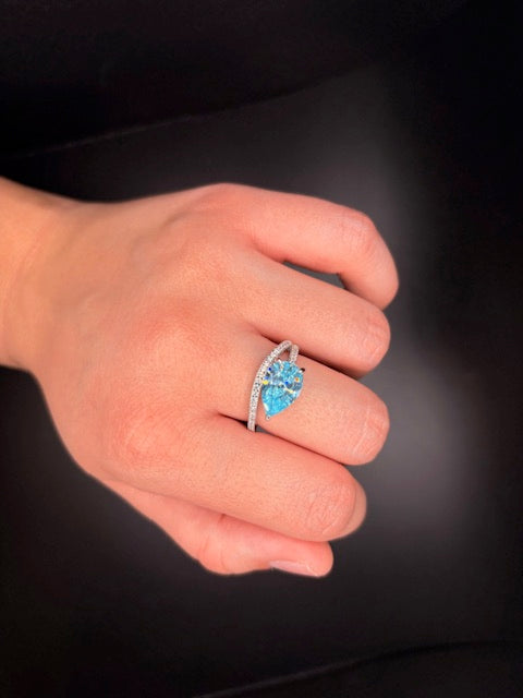 Sterling Silver Cz Imitation Aquamarine Ring