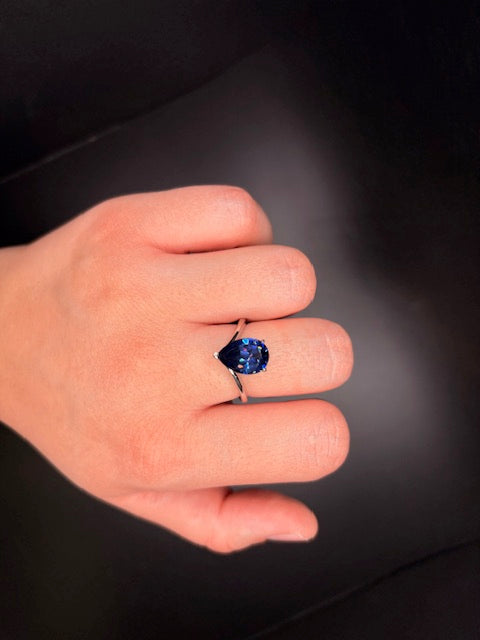 Sterling Silver Cz Imitation Blue Sapphire Ring