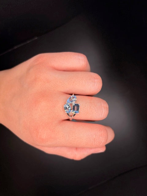 Sterling Silver Cz Imitation Light Blue Aquamarine Ring