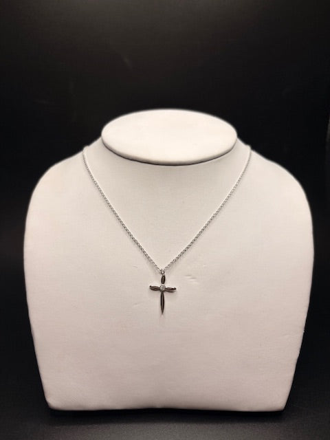 Sterling SIlver CZ Smooth Cross Necklace