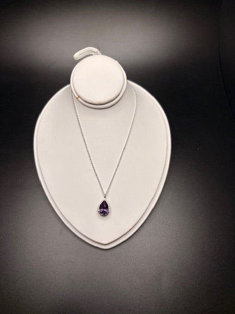 Sterling Silver CZ Imitation Amethyst Necklace