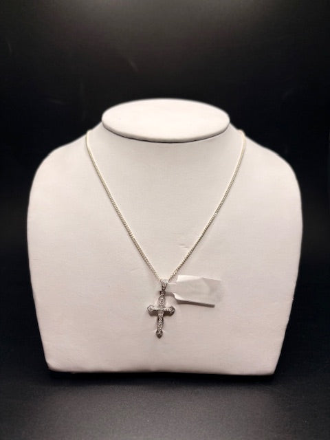Sterling Silver Cz Cross Necklace