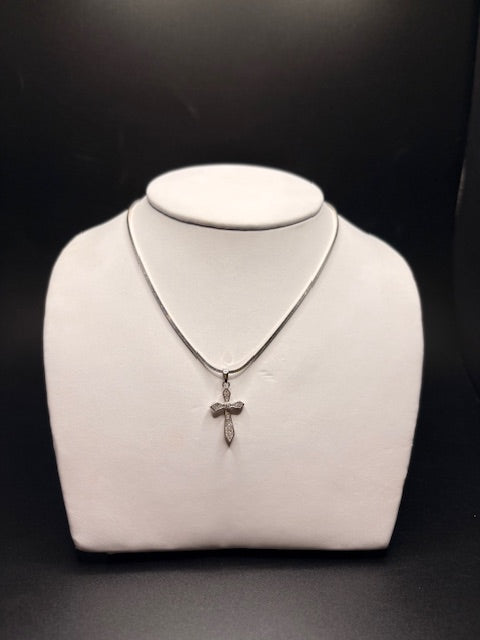 Sterling Silver Cz Cross Necklace