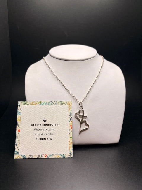 Sterling Silver Hearts Connected Cross Necklace