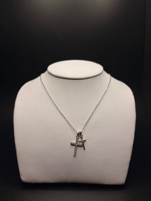 Sterling Silver Moissanite Double Cross Necklace