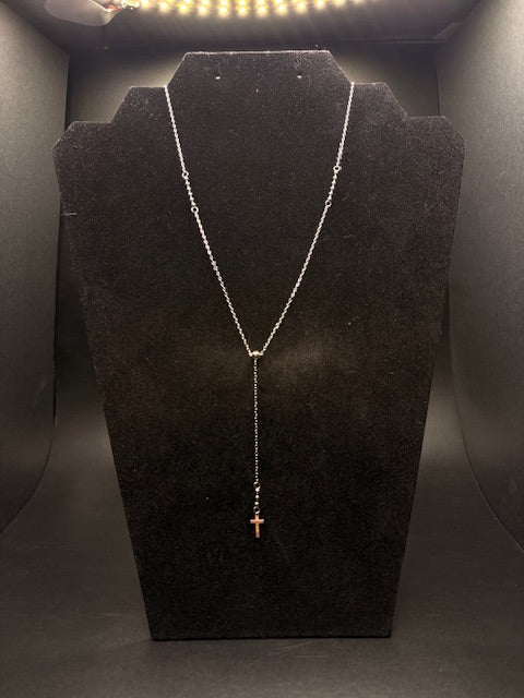 Sterling Silver Beaded Cross Drop Necklace