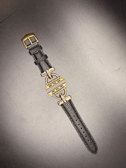 Black & Gold Leather Apple Watch Band