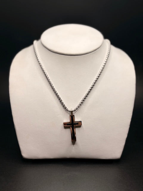 Stainless Steel Two Tone Cross Necklace
