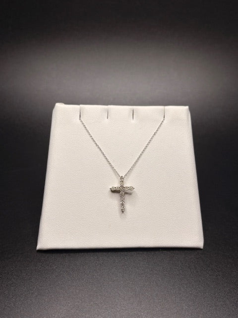 Sterling Silver Natural Diamond Cross Necklace