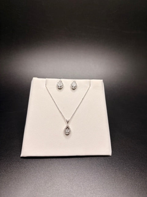 Sterling Silver Natural Diamond Tear Drop Necklace & Earrings Set