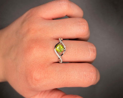 Sterling Silver Cz Genuine Peridot Ring