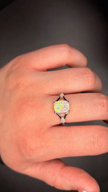 Sterling Silver Lab Grown Pink Opal Ring with Cz's