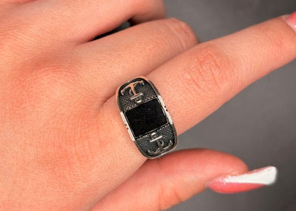Sterling Silver Genuine Black Onyx with Anchor Accents Ring