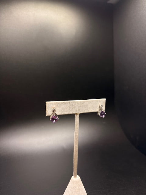 Sterling Silver Cz & Genuine Amethyst Necklace and Matching Earrings