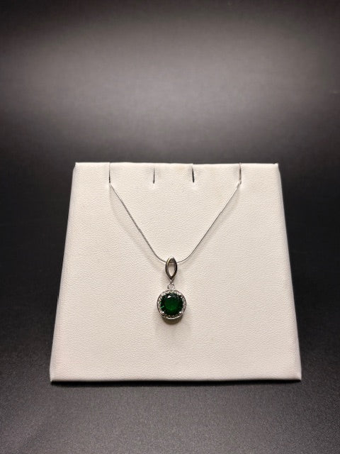 Sterling Silver Cz Imitation Emerald Necklace & Matching Earrings