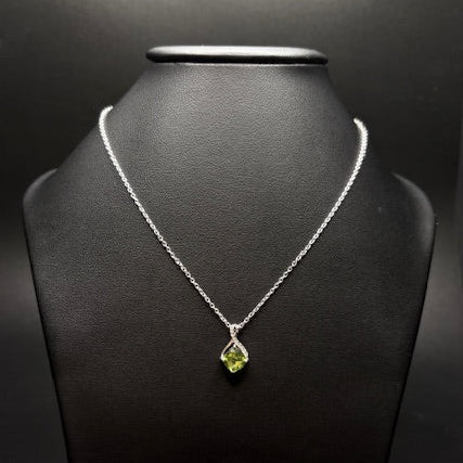 Sterling Silver Genuine Peridot Cz Pendant Necklace
