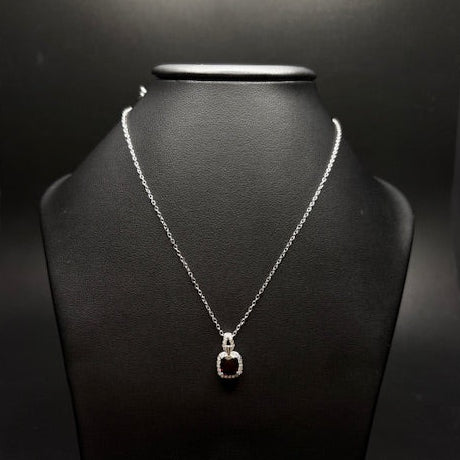 Sterling Silver Genuine Cz Garnet Pendant Necklace
