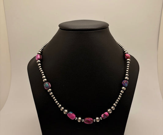 Sterling Silver Navajo Pink Mohave Pearl Necklace