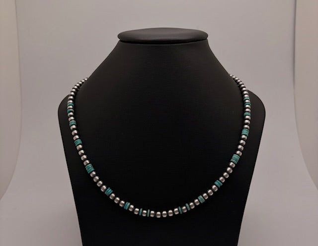 Sterling Silver Navajo Pearl Kingman Turquoise Necklace