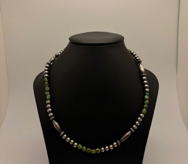 Sterling Silver Navajo Pearls with Royston Turquoise Necklace