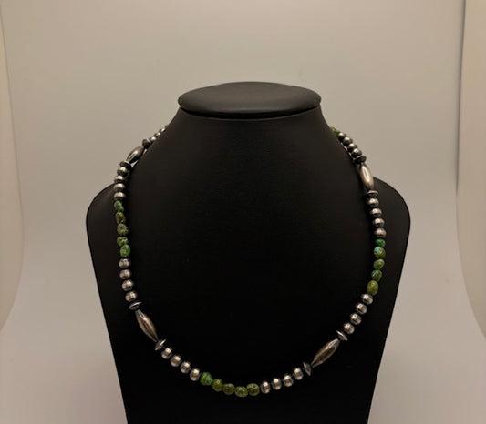 Sterling Silver Navajo Pearls with Royston Turquoise Necklace