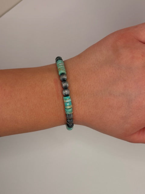 Sterling Silver Beaded Kingman Turquoise Bracelet