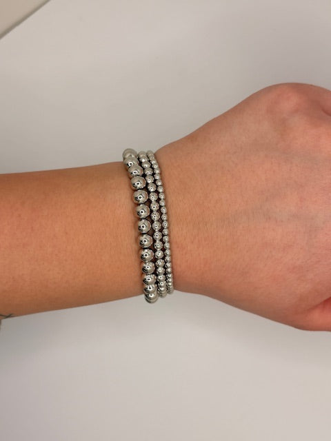 Sterling Silver Beaded Stretch Bracelet Set of 3