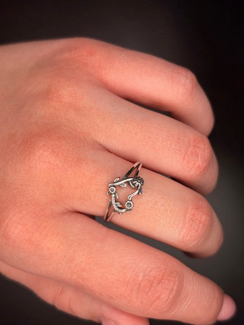 Sterling Silver Flower Heart Ring