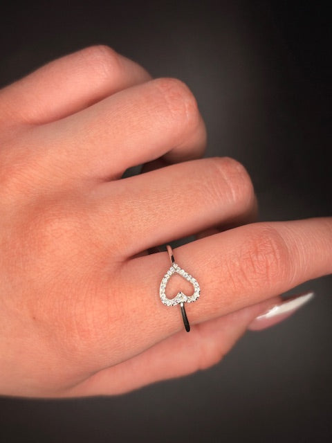 Sterling Silver Sideways Cz Heart Ring