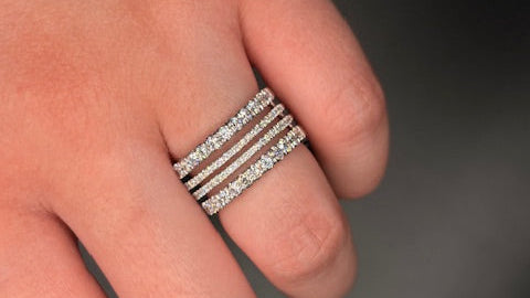14K White Gold 4 Row Natural Diamond Mirco Pave Ring