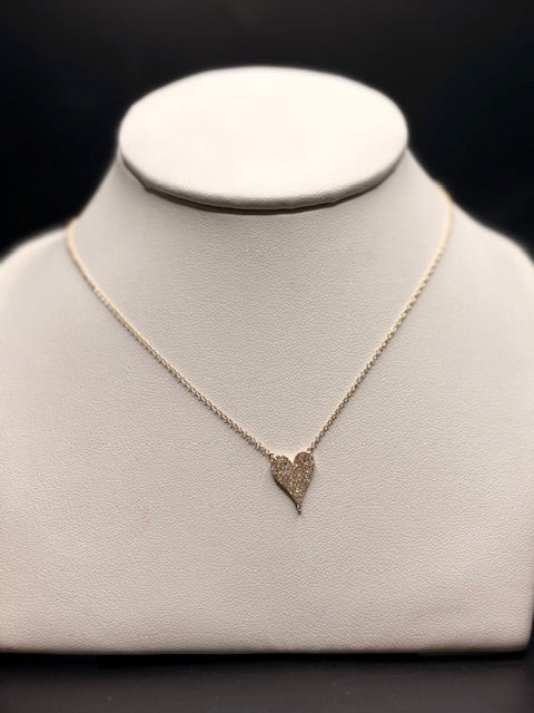 14K Yellow Gold Natural Diamond Heart Necklace
