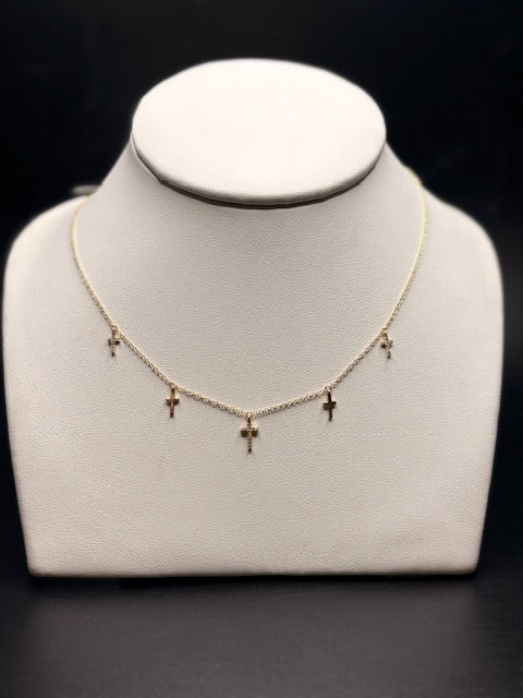 14K Yellow Gold Natural Diamond Cross Necklace