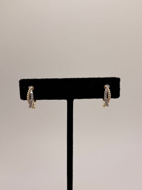 14K Two Tone Yellow and White Gold Natural Diamond and Rope Earrings