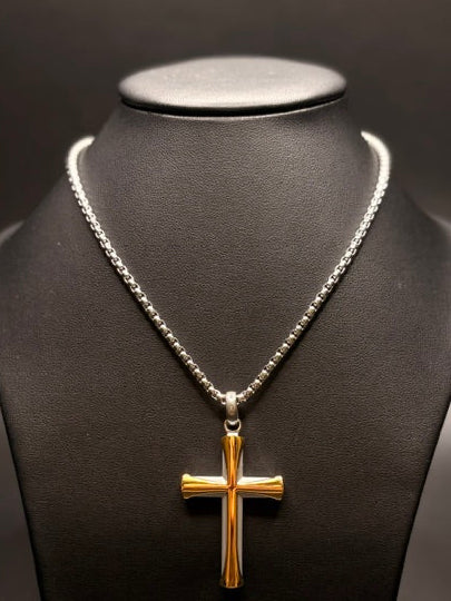 Stainless Steel Silver and Gold Cross Pendant Necklace