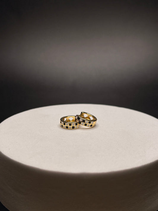 Gold Filled Black & White Checkered Hoops